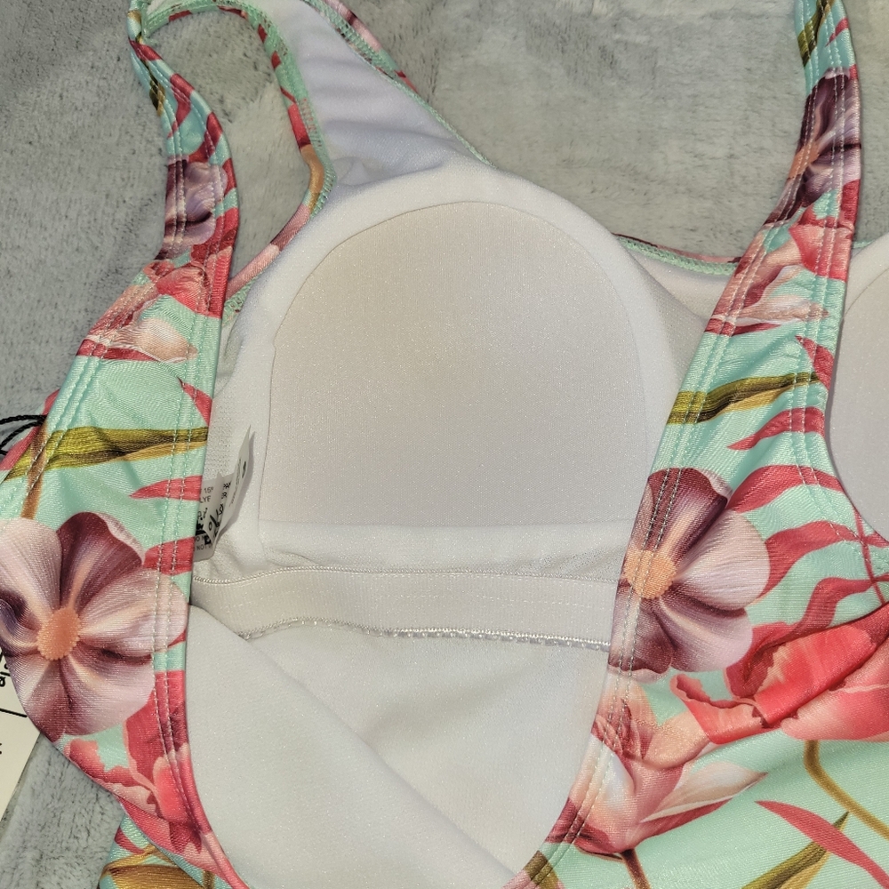Nicole Miller Womens Size Small Floral Tropical 1 Piece Racerback Swimsuit Swim - Picture 7 of 10